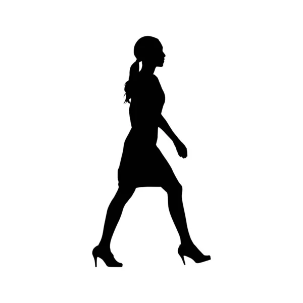Kobieta spaceru, widok z boku. Wyizolowana sylwetka wektorowa. Młody Busi — Wektor stockowy