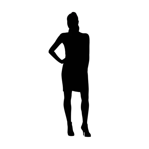 Femme d'affaires debout avec la main sur la hanche, silhouette vectorielle isolée — Image vectorielle