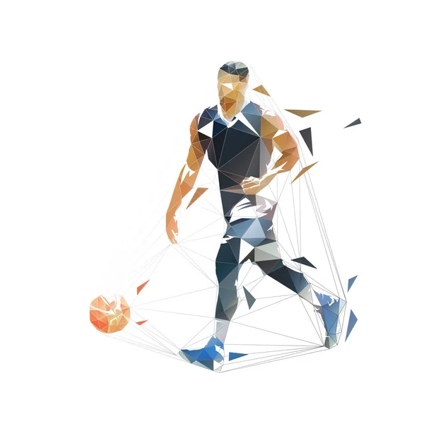 Баскетболист бегает с мячом, дриблинг. Изолированный вектор — стоковый вектор
