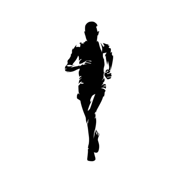 Maratoni futó, elszigetelt vektor sziluett, elöl kilátás. Futás — Stock Vector