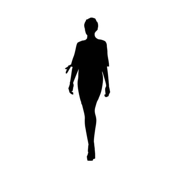 Woman standing, isolated vector silhouette. Slim body, high heel — Stock Vector