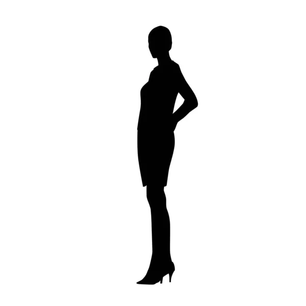 Woman standing, side view. Isolated vector silhouette. Young bus — Stock Vector