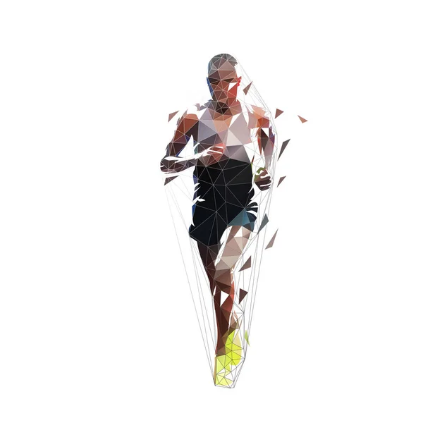 Corredor de maratón, ilustración vectorial aislada poligonal baja, fro — Vector de stock