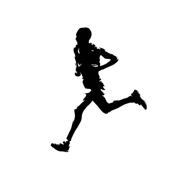 跑步男子，马拉松运动员孤立的矢量剪影，侧vi — 图库矢量图片