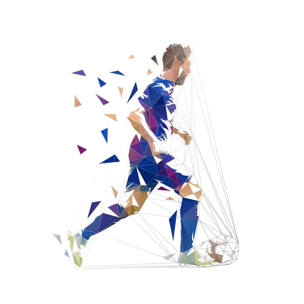 Joueur de football en maillot bleu foncé avec ballon, abstrait — Image vectorielle