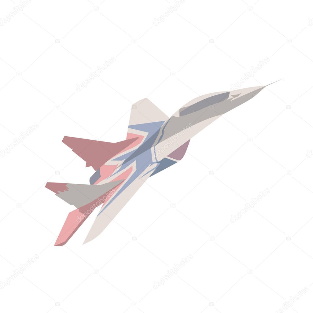 Fighter plane flying, flat design isolated vector illustration