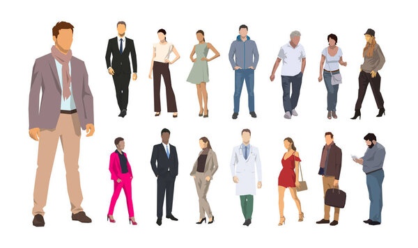 Group od people, flat design illustrations. Men and women vector