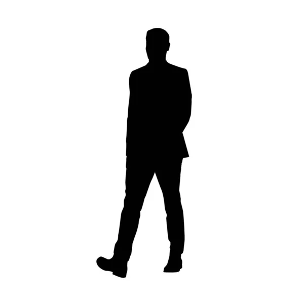 Hombre de negocios caminando en traje, silueta vectorial aislada, frente — Vector de stock