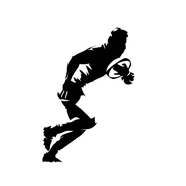 Giocatore di rugby che corre e tiene la palla in mano, isolato astratto — Vettoriale Stock