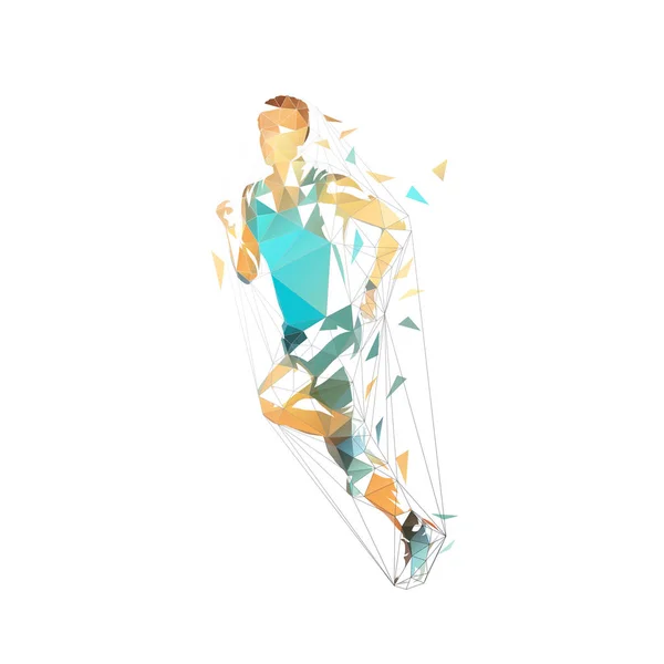 Uomo in corsa, bassa illustrazione vettoriale poligonale. Geometria astratta — Vettoriale Stock