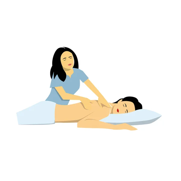 Massage Back Wellness Service Flat Design Vector Illustration Young Woman — Stock Vector