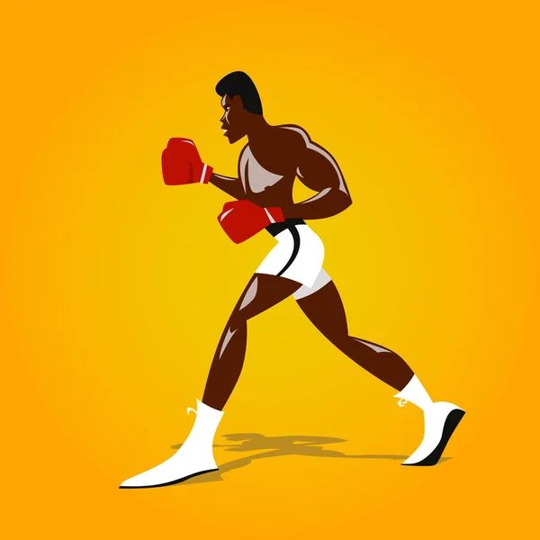 Boxe Pugilista Americano Africano Ilustração Desenho Animado Design Plano Vetorial — Vetor de Stock