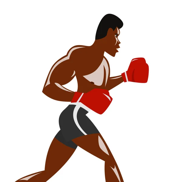 Boxe Combattente Afroamericano Isolato Vettore Disegno Piatto Disegno Cartone Animato — Vettoriale Stock