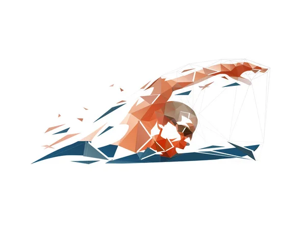 Zwemmen Zwemmer Laag Poly Logo Geïsoleerde Geometrische Vectorillustratie Kruipen — Stockvector