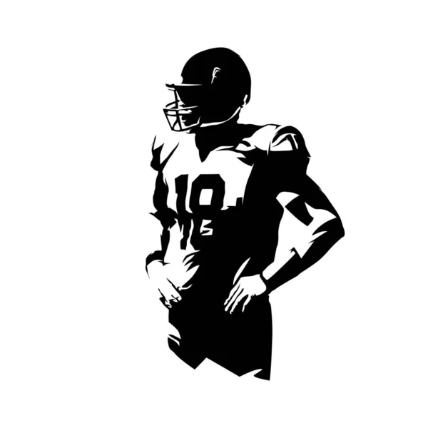 American Football Player Standing Hands Hips Isolated Vector Silhouette Ink — Stock Vector