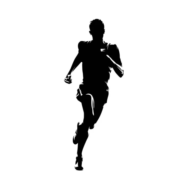 Hombre Corriendo Vista Frontal Silueta Vectorial Aislada — Vector de stock