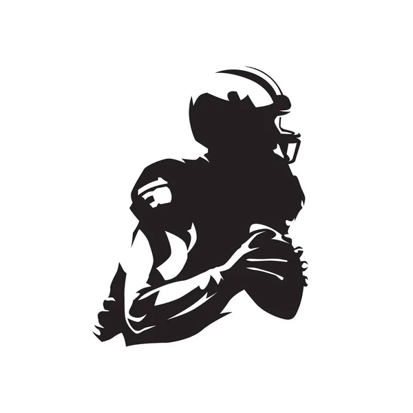 Americký Fotbalista Drží Míč Izolovaná Vektorová Silueta Inkoust Kreslí Logo — Stockový vektor