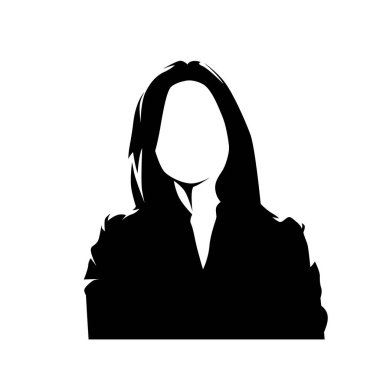 Katlanmış kolları olan, izole edilmiş vektör silueti olan genç bir kadın. Mürekkep isimsiz kadın yüzü çiziyor. Ön görünüm