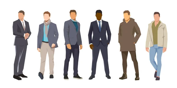 Grupo Hombres Personas Adultas Diseño Plano Ilustraciones Vectoriales Vista Frontal — Vector de stock