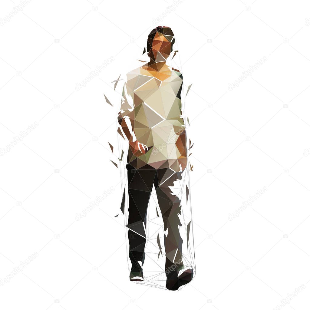 Walking man, low polygonal isolated vector illustration. Abstract geometric drawing. Adult man, front view