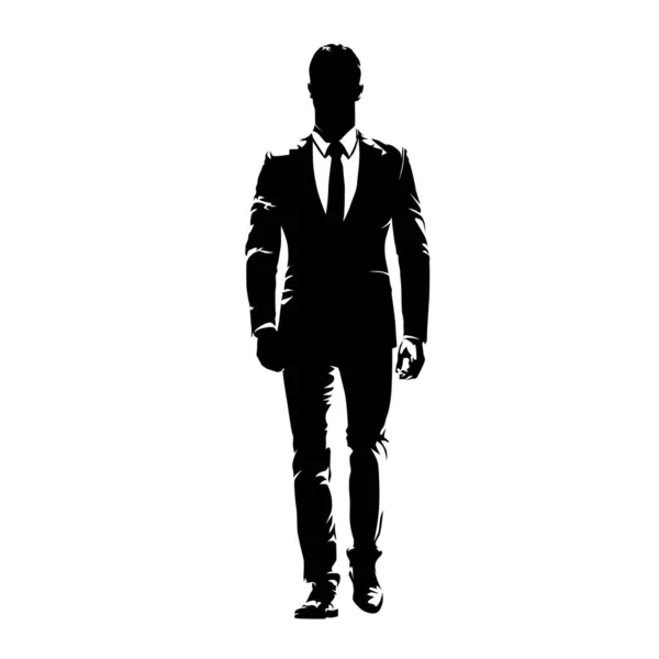 Homme Affaires Marchant Avant Silhouette Vectorielle Abstraite Dessin Encre Gens — Image vectorielle