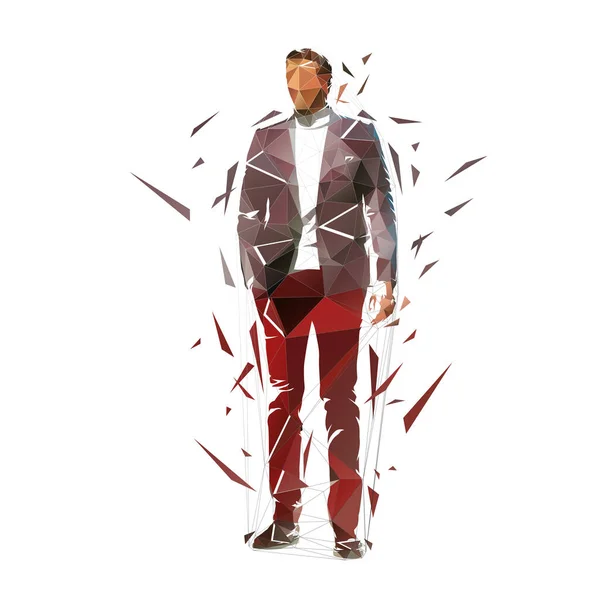Uomo Affari Piedi Giacca Cravatta Con Mano Tasca Vista Frontale — Vettoriale Stock