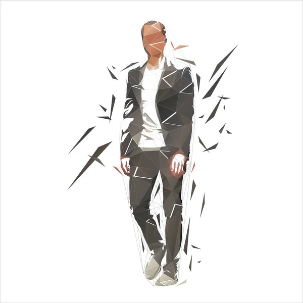 Homme Affaires Costume Marchant Vers Avant Silhouette Vectorielle Abstraite Polygonale — Image vectorielle
