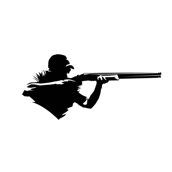 陷阱射击 瞄准运动员与枪 孤立矢量轮廓 水墨画 — 图库矢量图片