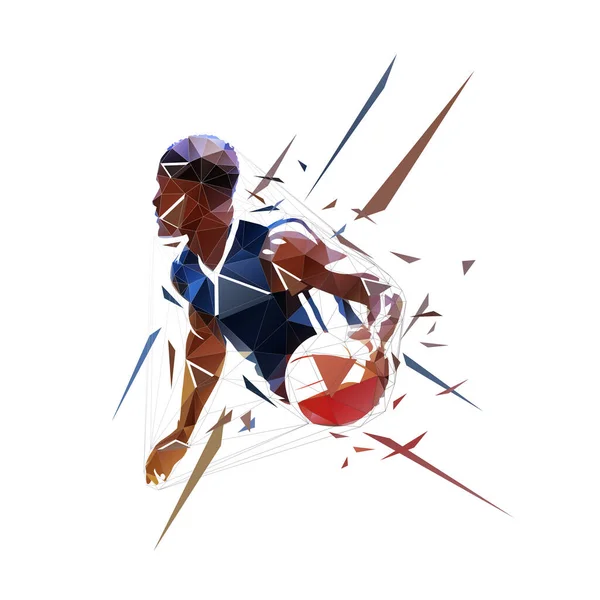Joueur Basket Ball Cours Exécution Avec Balle Dribble Illustration Isolée — Image vectorielle