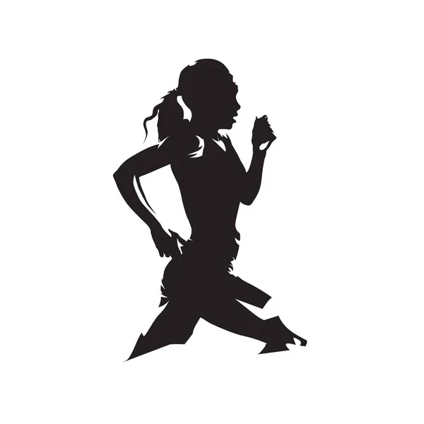 Femme Fuite Vue Côté Silhouette Vectorielle Isolée Abstraite Logo Run — Image vectorielle