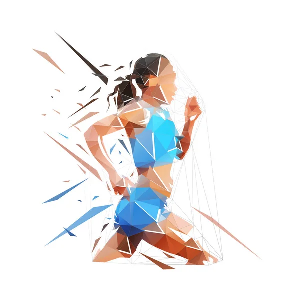 Mujer Corriendo Ilustración Vectorial Poligonal Baja Ejecutar Logo Del Atleta — Vector de stock