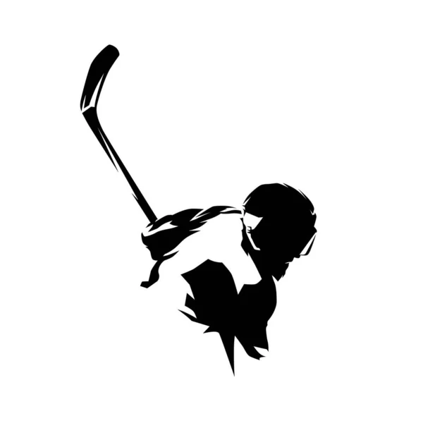 Jugador Hockey Sobre Hielo Disparando Disco Silueta Vectorial Aislada Abstracta — Vector de stock