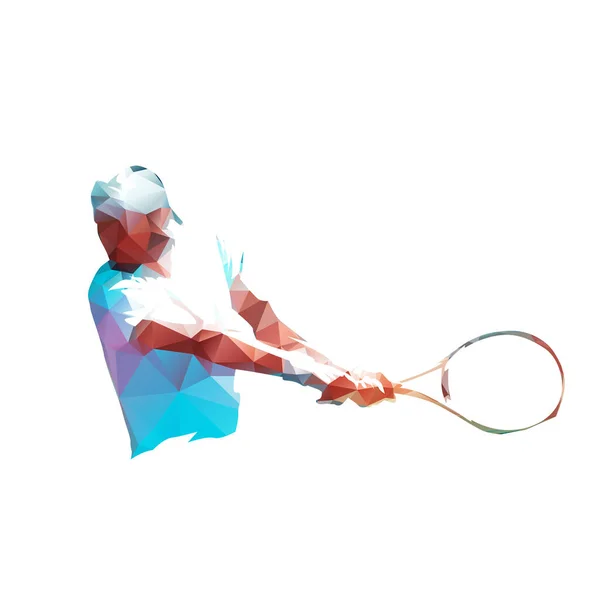 Joueur Tennis Tir Revers Illustration Vectorielle Isolée Polygonale Basse Abstraite — Image vectorielle