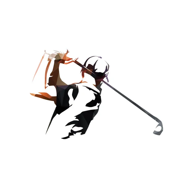 Logo Giocatore Golf Bassa Illustrazione Vettoriale Isolata Poligonale Golf Swing — Vettoriale Stock