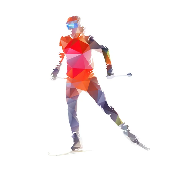 越野滑雪 孤立低多边形矢量滑雪者插图 — 图库矢量图片