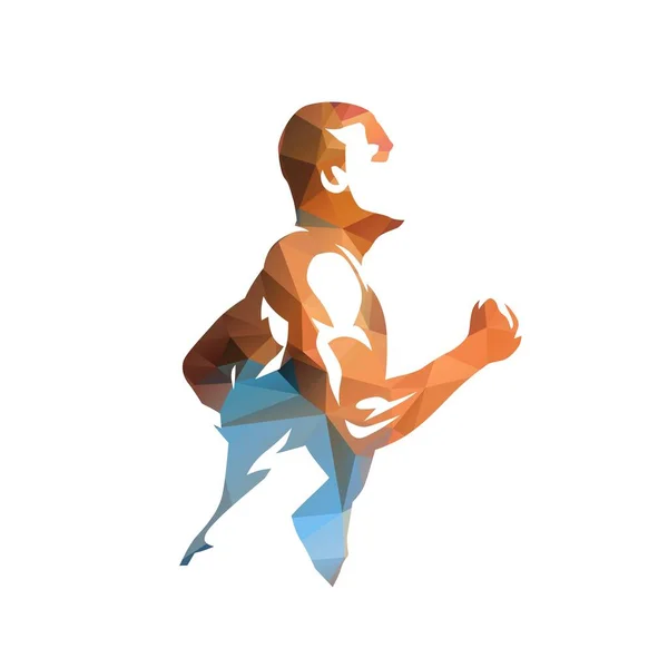 Homme Courant Illustration Vectorielle Isolée Abstraite Basse Polzgonal Course Logo — Image vectorielle