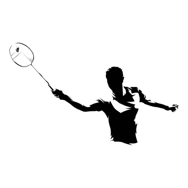 Badminton Player Απομονωμένη Διανυσματική Σιλουέτα Σχέδιο Μελάνι — Διανυσματικό Αρχείο