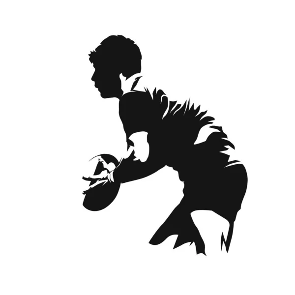 Jugador Rugby Corriendo Con Pelota Silueta Vectorial Aislada Dibujo Tinta — Archivo Imágenes Vectoriales
