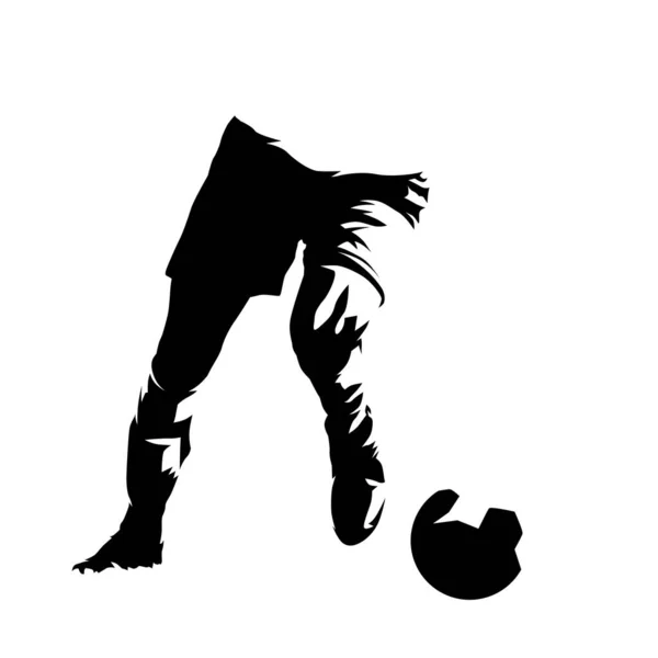 Joueur Football Jambes Cours Exécution Avec Ballon Silhouette Vectorielle Isolée — Image vectorielle