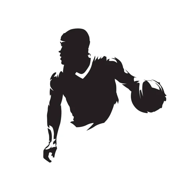 Jugador Baloncesto Corriendo Con Balón Driblando Silueta Vectorial Aislada Dibujo — Vector de stock