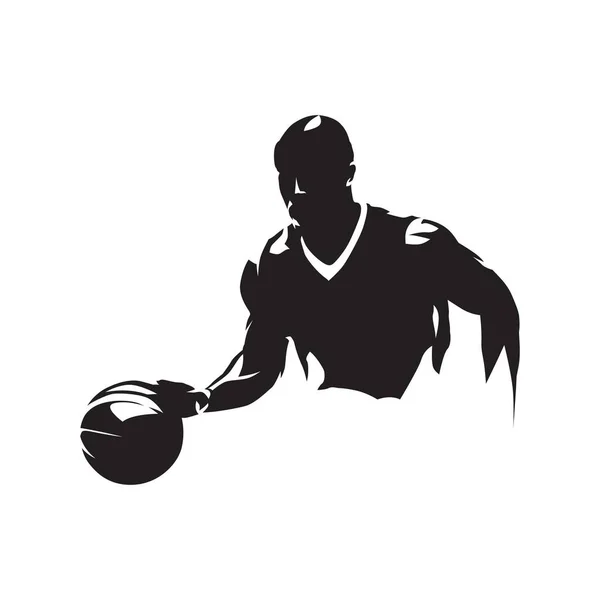 Jugador Baloncesto Corriendo Con Balón Driblando Silueta Vectorial Aislada Dibujo — Archivo Imágenes Vectoriales