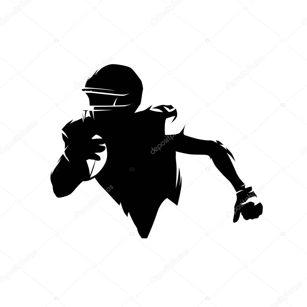 American football player running with ball, abstract isolated vector silhouette. Team sport