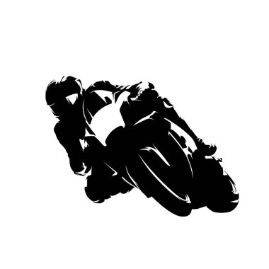 Motosiklet yarışı, yol motosikleti izole edilmiş vektör çizimi. Mürekkep çizimi, ön görüş. Ekstrem motor sporu