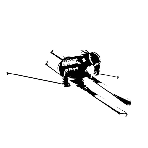 Skieur Alpin Slalom Vue Aérienne Silhouette Vectorielle Isolée Sport Hiver — Image vectorielle