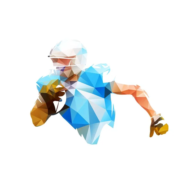 Joueur Football Américain Tenant Ballon Logo Football Polygonal Bas Illustration — Image vectorielle