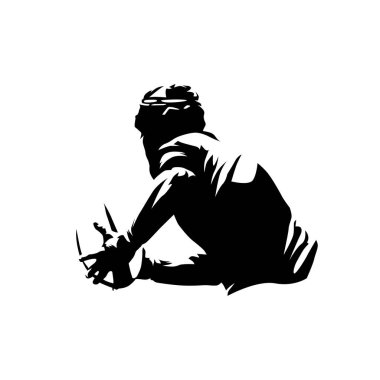 Top ile çalışan rugby oyuncusu, izole vektör silueti, mürekkep çizimi