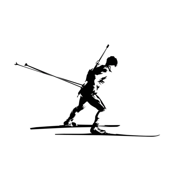 Silhouette Coureur Biathlon Illustration Encre Vectorielle Isolée Skieur Biathlon Athlète — Image vectorielle
