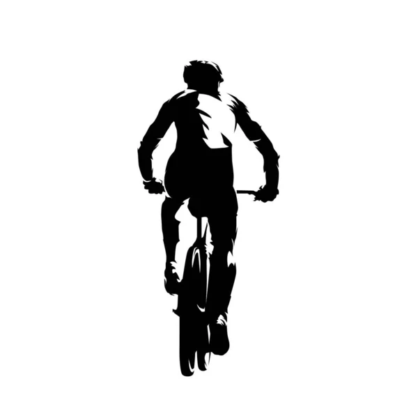 Motociclista Mtb Vista Trasera Ciclismo Montaña Silueta Vectorial Aislada — Vector de stock