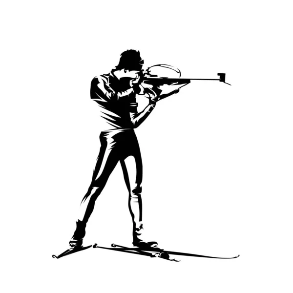 Биатлон Позиции Стрельбы Изолированный Векторный Силуэт Логотип Гонщика Биатлона — стоковый вектор