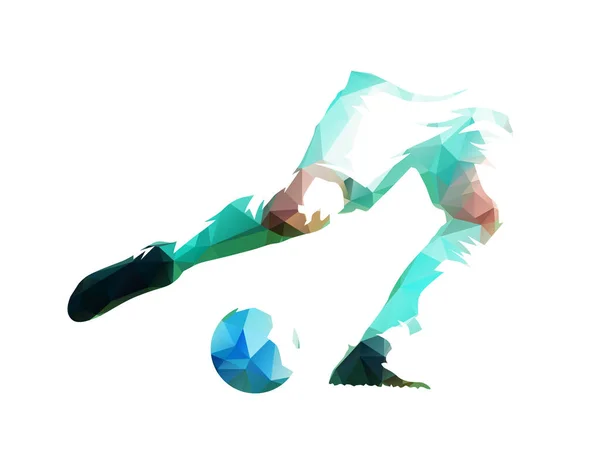Футболист Пинает Мяч Ноги Мяч Низкая Полигональная Изолированная Векторная Иллюстрация — стоковый вектор